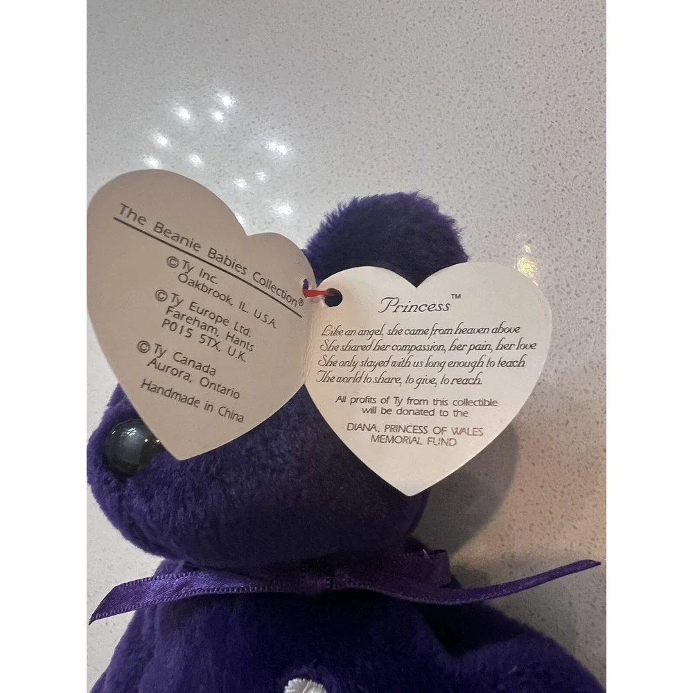 Rare Vintage Beanie Baby Princess Diana‎ Bear 1997 PVC PelletsPurple Plush Toy